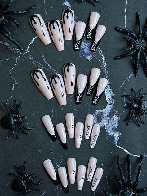 Halloween Press on Nails Fake Nails with Spiders Web Designs