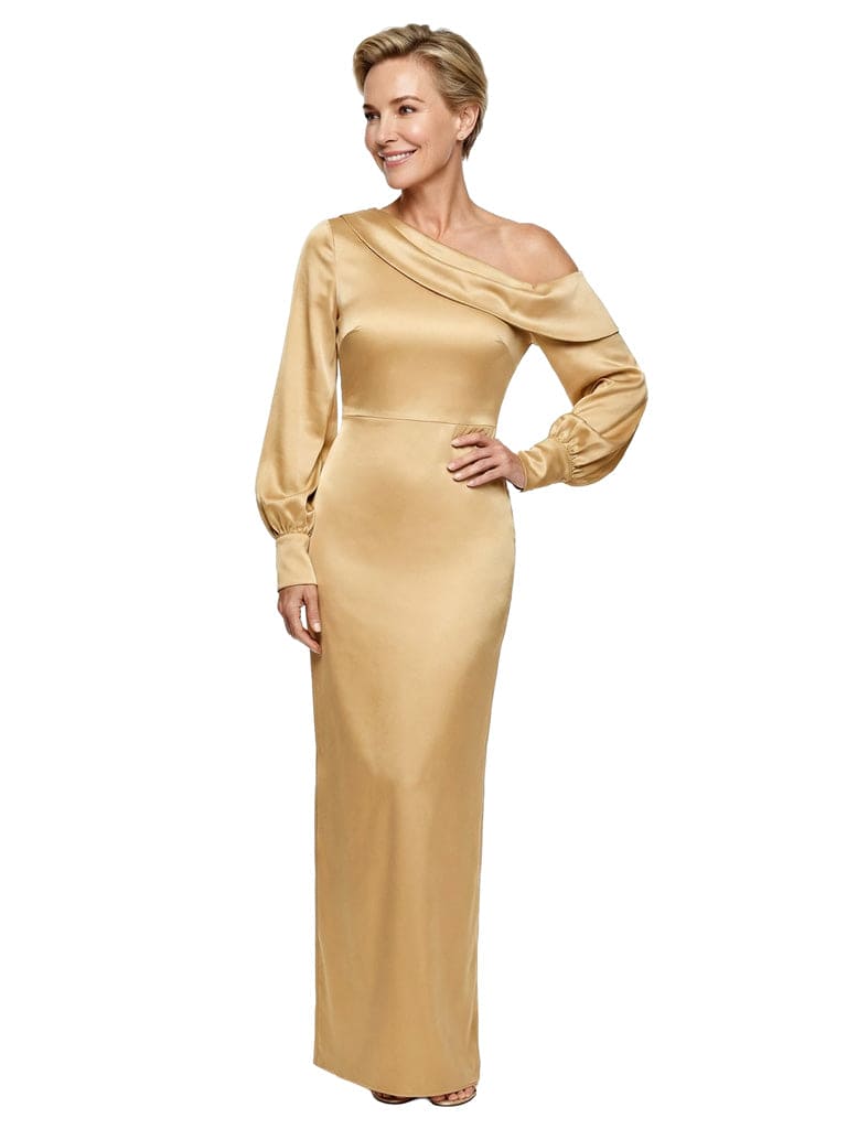 Elegant Long Sleeves Sheath Mother Of The Bride Satin Evening Gown