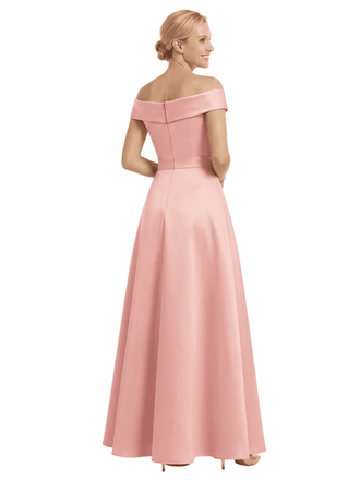 Beautiful Off Shoulder Satin Long Lace Applique Chic Mother of The Bride Dresses