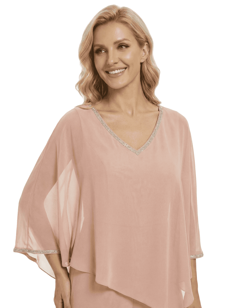 Modern Mother of The Groom Outfit Pretty V-Neck Chiffon PantSuit