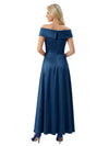 Elegant Off Shoulder A-Line Satin Mother of The Bride Dress With Pleated Crisscross Top