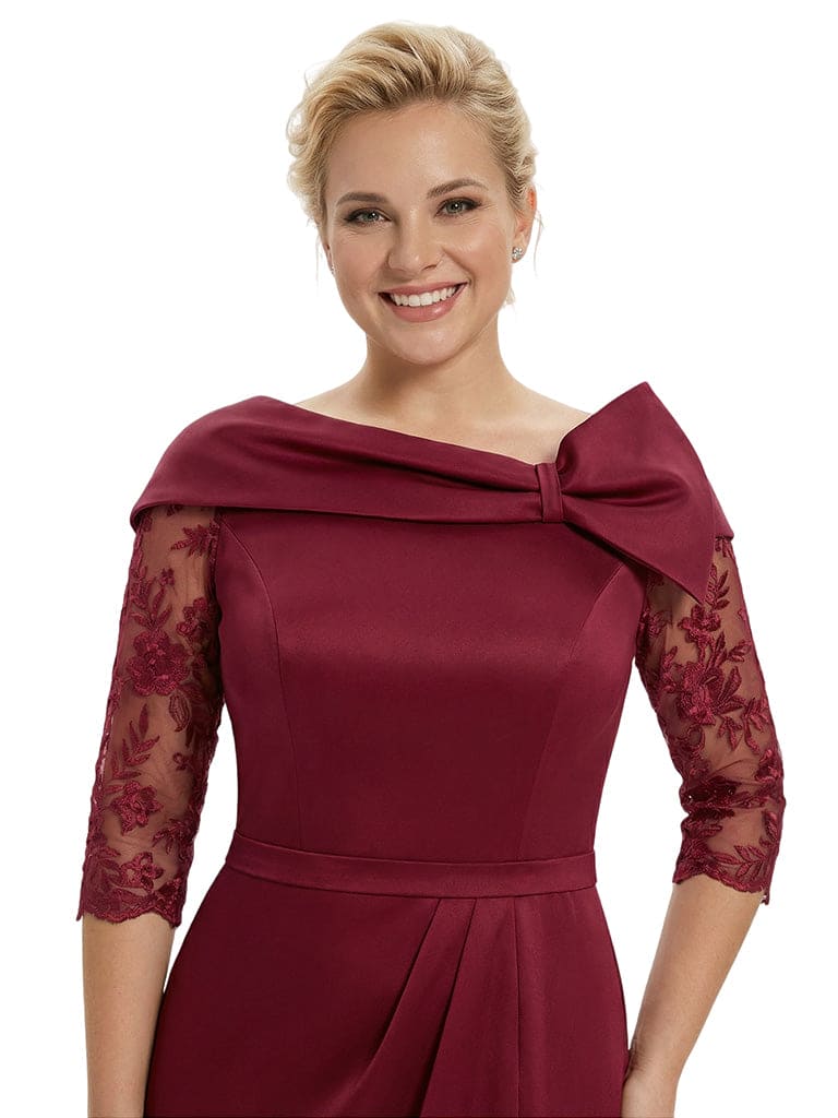 Classy Asymmetrical Long Sleeves Mermaid Satin Mother of The Bride Dress