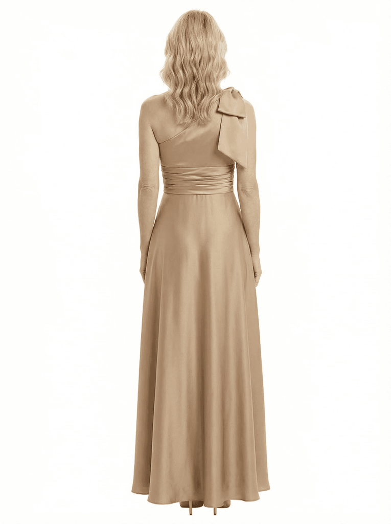 Sexy One Shoulder Sleeveless A-Line Ruched Satin Mother of the Groom Evening Dress