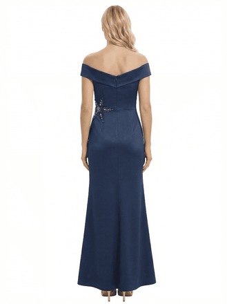 Trendy  Off Shoulder V-Neck Satin Floor Length Mother of the Bride Dresses