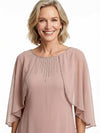 Beautiful Cape Sleeves Tiered Chiffon Beaded Sheath Mother Of The Bride Dress