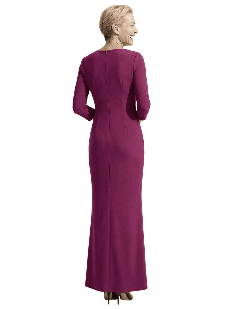 Chicsew Elegant Asymmetric 3/4 Sleeves Ruffles Floor Length Mermaid Mother Of The Groom Dress