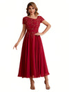 Elegant Chiffon Short Sleeves Short Midi Mother of the Brides Dresses UK Online