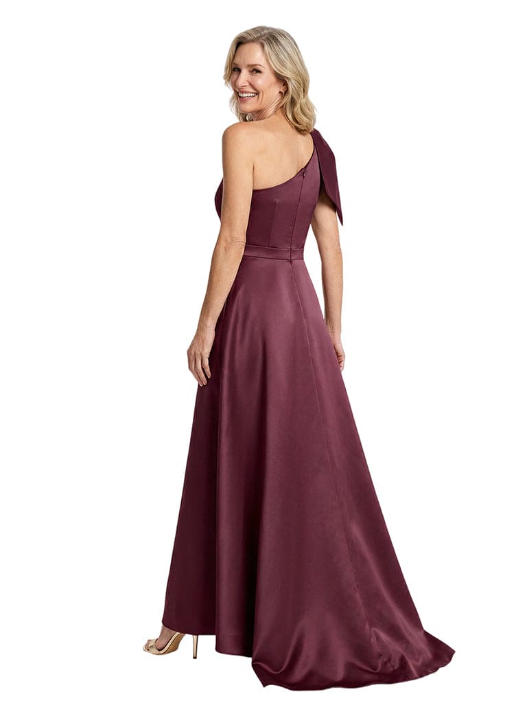 Glamorous One Shoulder Bow Detail A-line Satin Mother of The Bride Dress