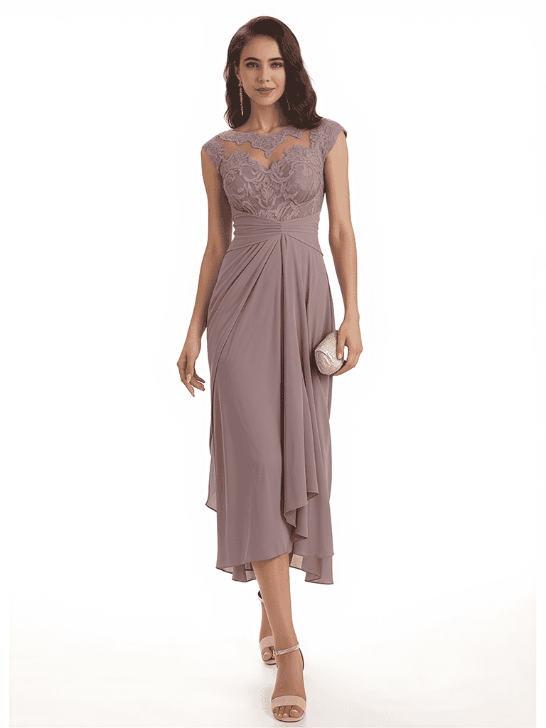 Elegant Bell Sleeves Chiffon A-line Midi Mother of The Bride Dresses