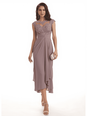 Elegant Bell Sleeves Chiffon A-line Midi Mother of The Bride Dresses