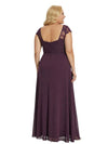 Elegant V-Neck Cap Sleeves Chiffon Sheath Mother Of The Bride Dress With Side Slit