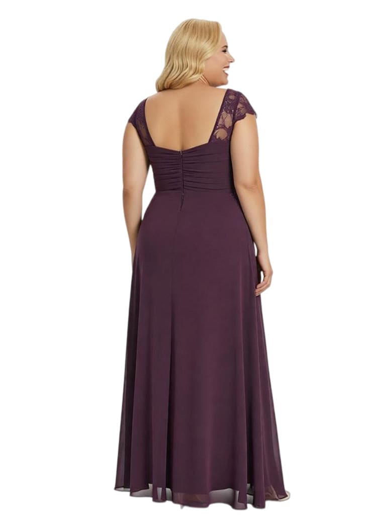 Elegant V-Neck Cap Sleeves Chiffon Sheath Mother Of The Bride Dress With Side Slit
