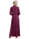 Chicsew Mother of The Bride Dress Blazer Neck Long Sleeve Pleated Crepe Maxi Gown Classy Elegant Design