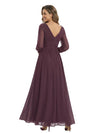Classy V-Neck Long Sleeves A-Line Lace Appliques Chiffon Mother Of The Bride Dress