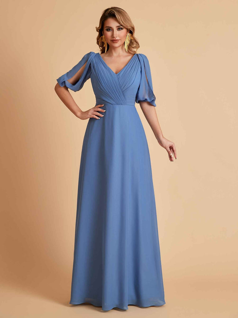Elegant Chiffon Half Sleeves V-Neck Mother of the Brides Dresses UK Online