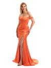 Modern Mermaid Off The Shoulder Lace Maxi Stretchy Satin Long Bridesmaid Dresses