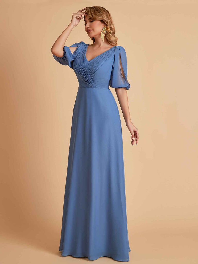 Elegant Chiffon Half Sleeves V-Neck Mother of the Brides Dresses UK Online