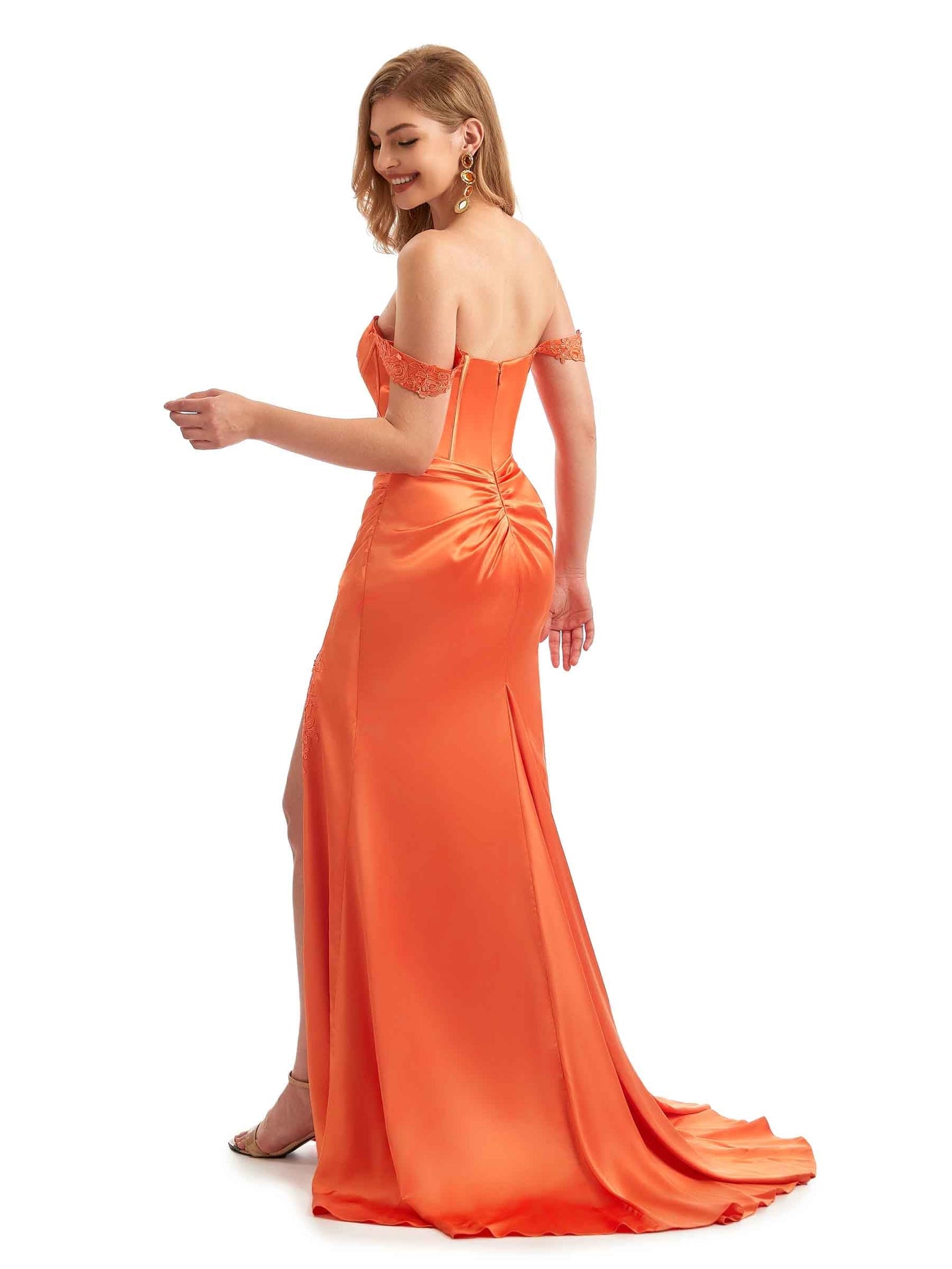 Satin Off The Shoulder V Neck Lace Maxi Long Bridesmaid Dresses UK