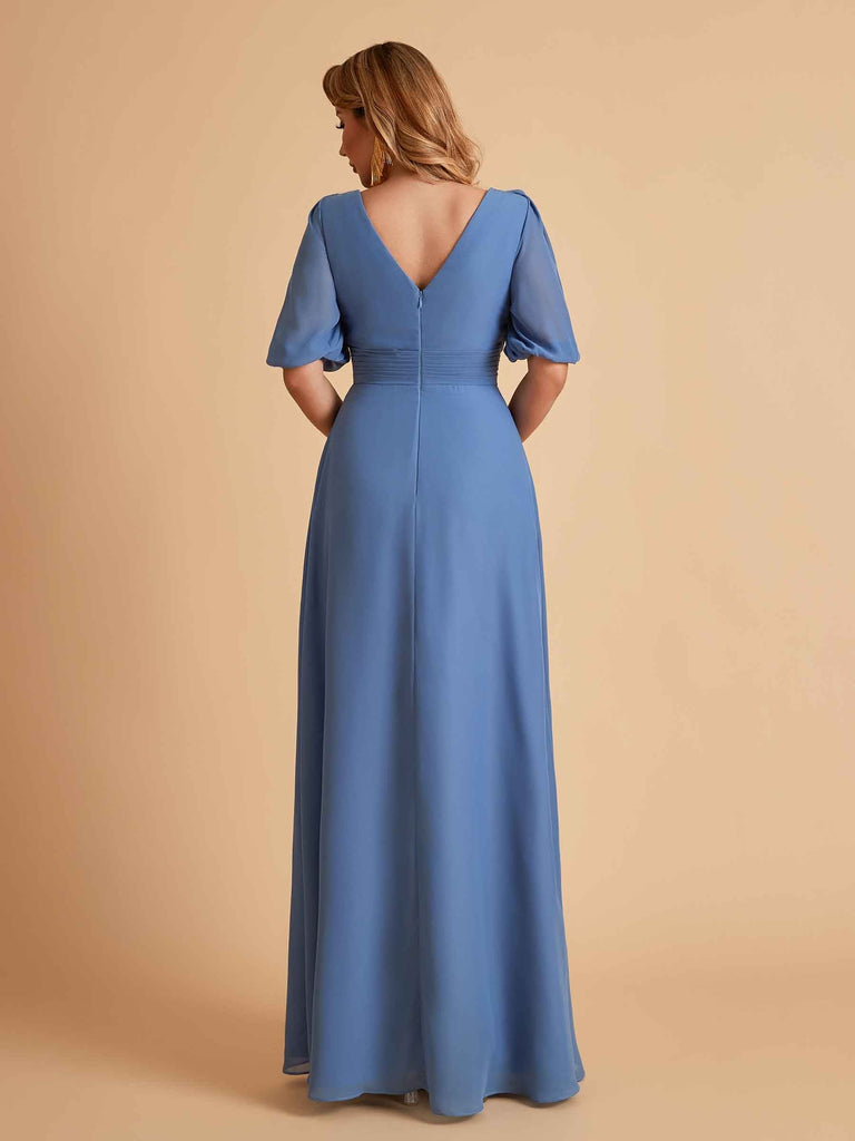 Elegant Chiffon Half Sleeves V-Neck Mother of the Brides Dresses UK Online