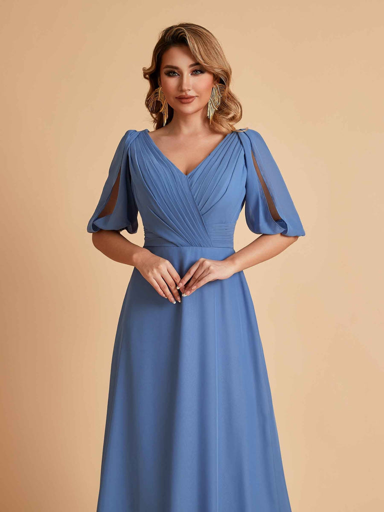 Elegant Chiffon Half Sleeves V-Neck Mother of the Brides Dresses UK Online