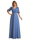 Elegant Chiffon Half Sleeves V-Neck Mother of the Brides Dresses UK Online