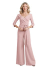 Elegant Chiffon V-neck 3/4 Sleeves Jumpsuit For Mother Of The Bride and Groom