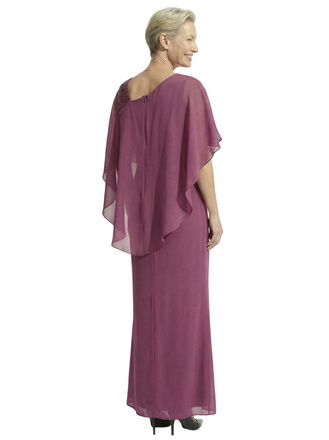 Modern Asymmetric Cape Sleeve Chiffon Mother of The Bride Dress Wedding Guest Outfit