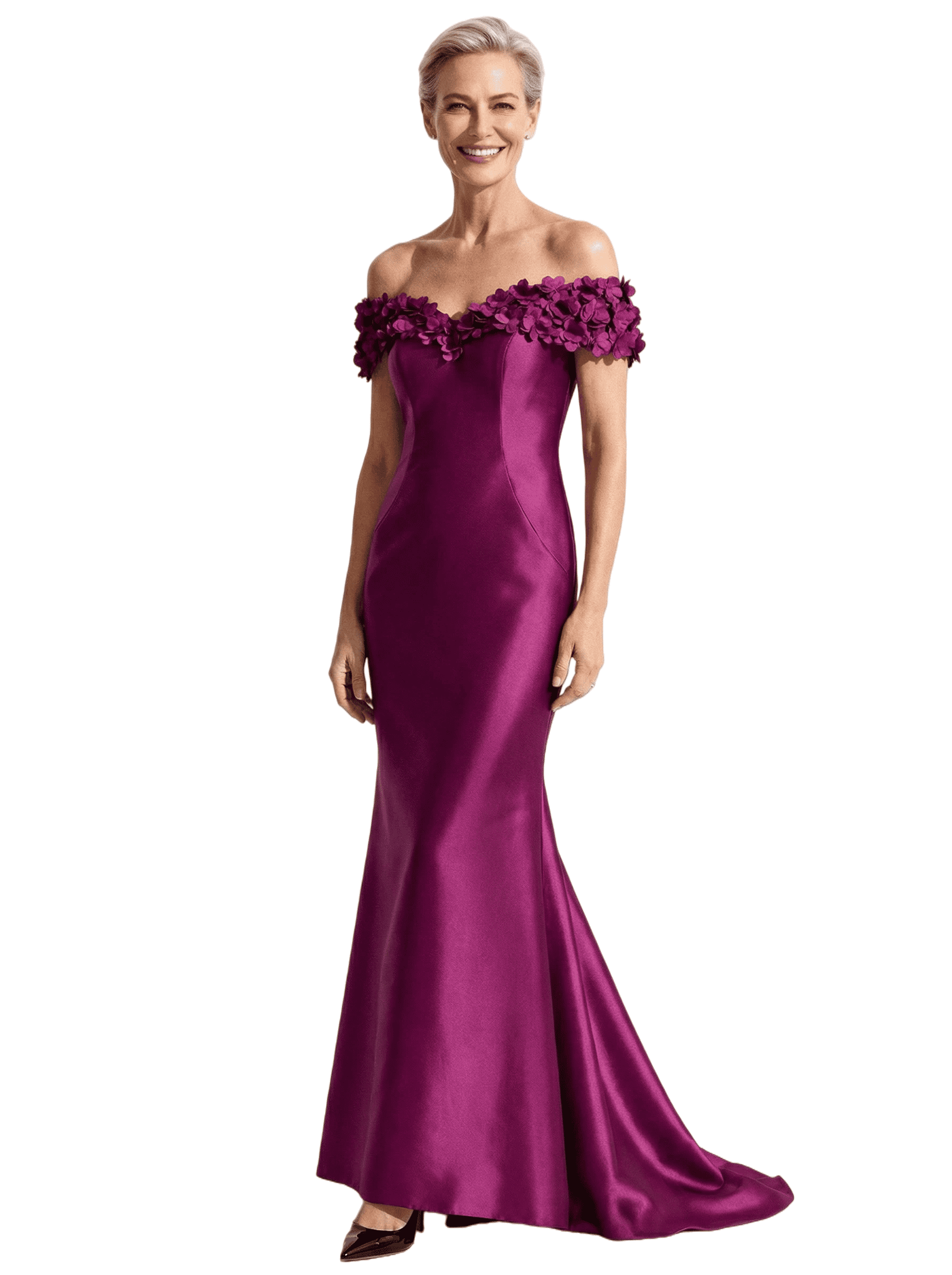 Fancy Off Shoulder Satin Mother of The Groom Dress Mermaid Gown 3D Flower