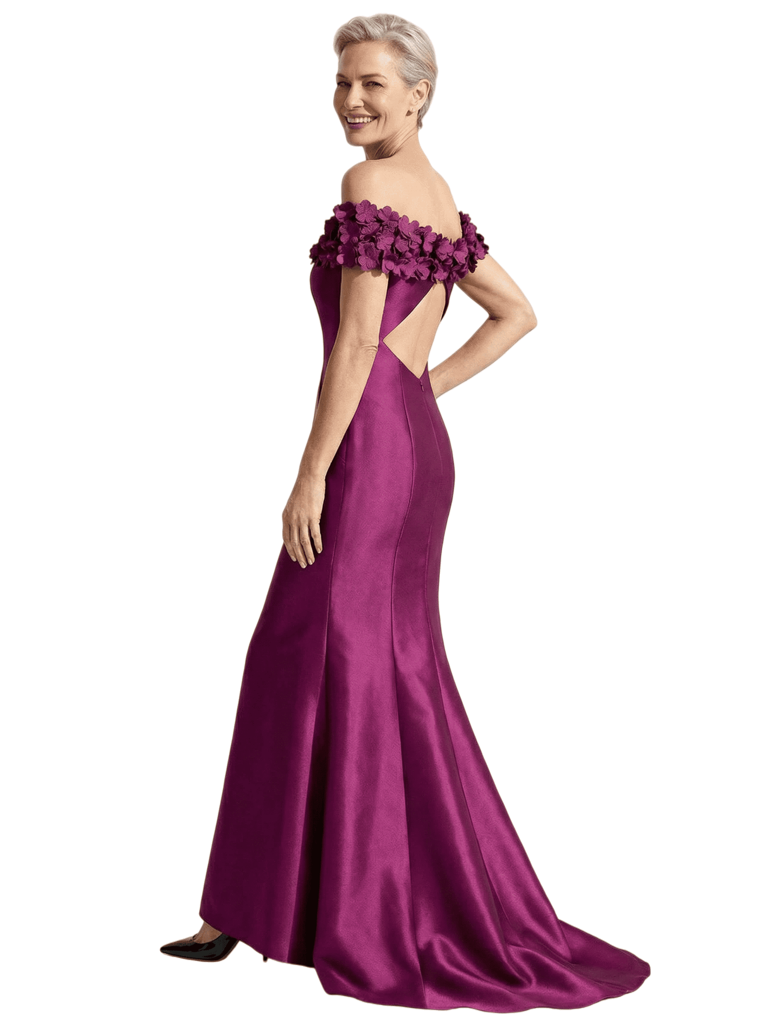 Fancy Off Shoulder Satin Mother of The Groom Dress Mermaid Gown 3D Flower