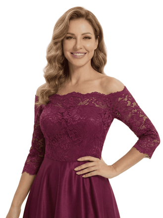 Classy Off The Shoulder Satin Lace Applique Mother Of The Groom Dress A-Line
