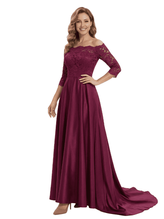 Classy Off The Shoulder Satin Lace Applique Mother Of The Groom Dress A-Line