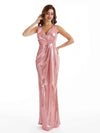 Sexy Mermaid  V-Neck Metallic Stretch Shiny Fabric Floor-Length Wedding Guest Dresses