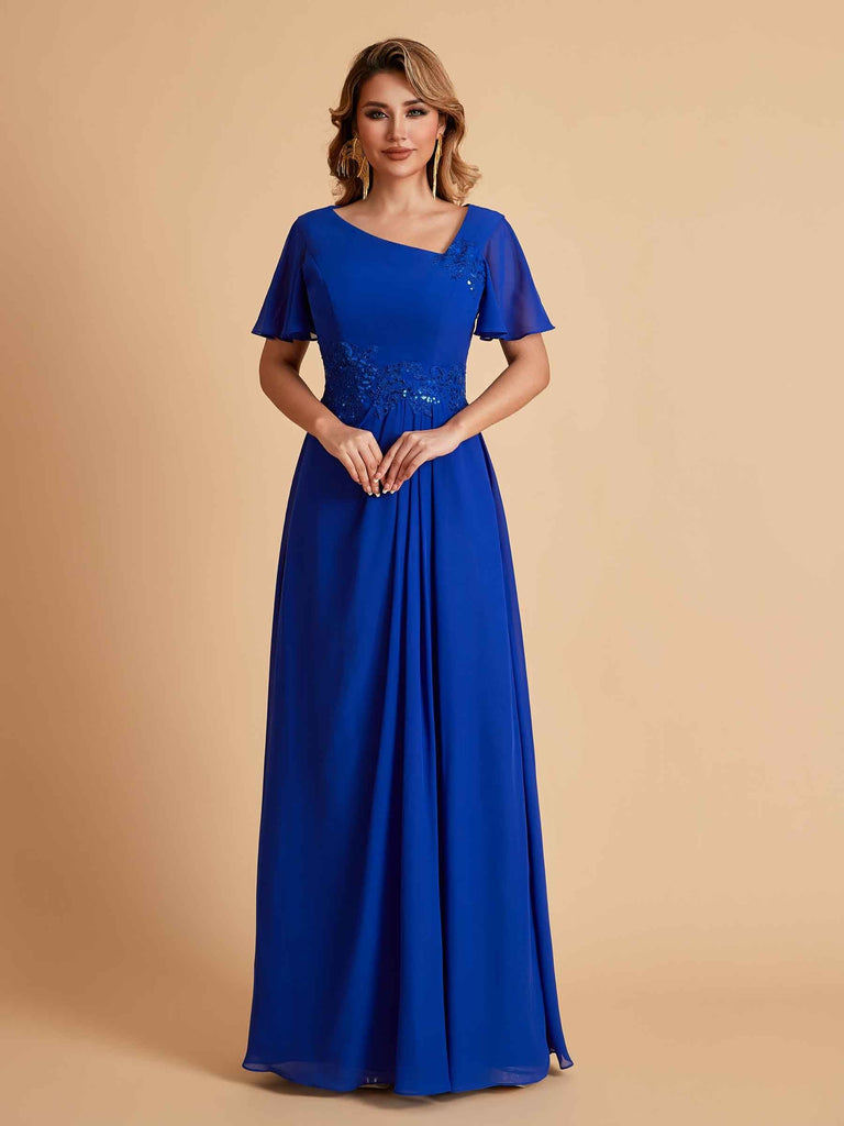 Elegant A-Line Chiffon Short Sleeves V-Neck Mother of the Brides Dresses Online