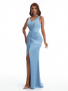 Elegant V-Neck Mermaid Soft Satin Front Slit Long Bridesmaid Dresses Online