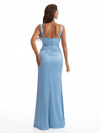 Elegant V-Neck Mermaid Soft Satin Front Slit Long Bridesmaid Dresses Online