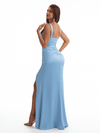 Elegant V-Neck Mermaid Soft Satin Front Slit Long Bridesmaid Dresses Online