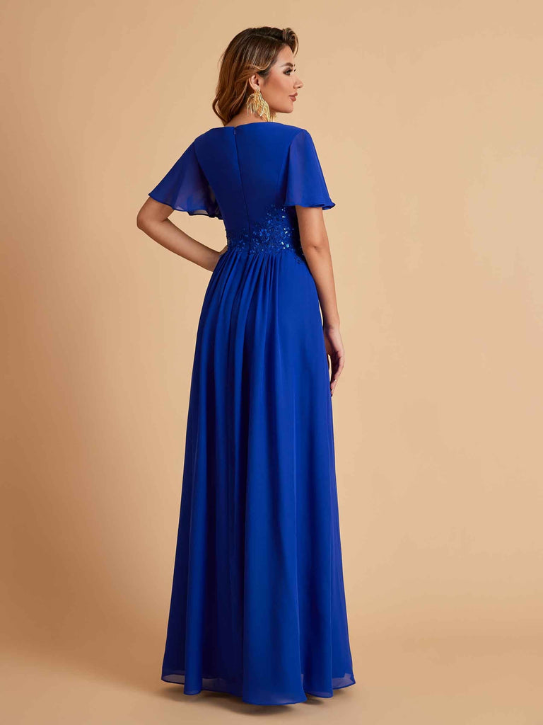 Elegant A-Line Chiffon Short Sleeves V-Neck Mother of the Brides Dresses Online