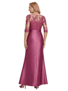 Fancy Illusion Mother Of The Bride Dress Satin Lace Sheath Half Sleeves With Bow Knot
