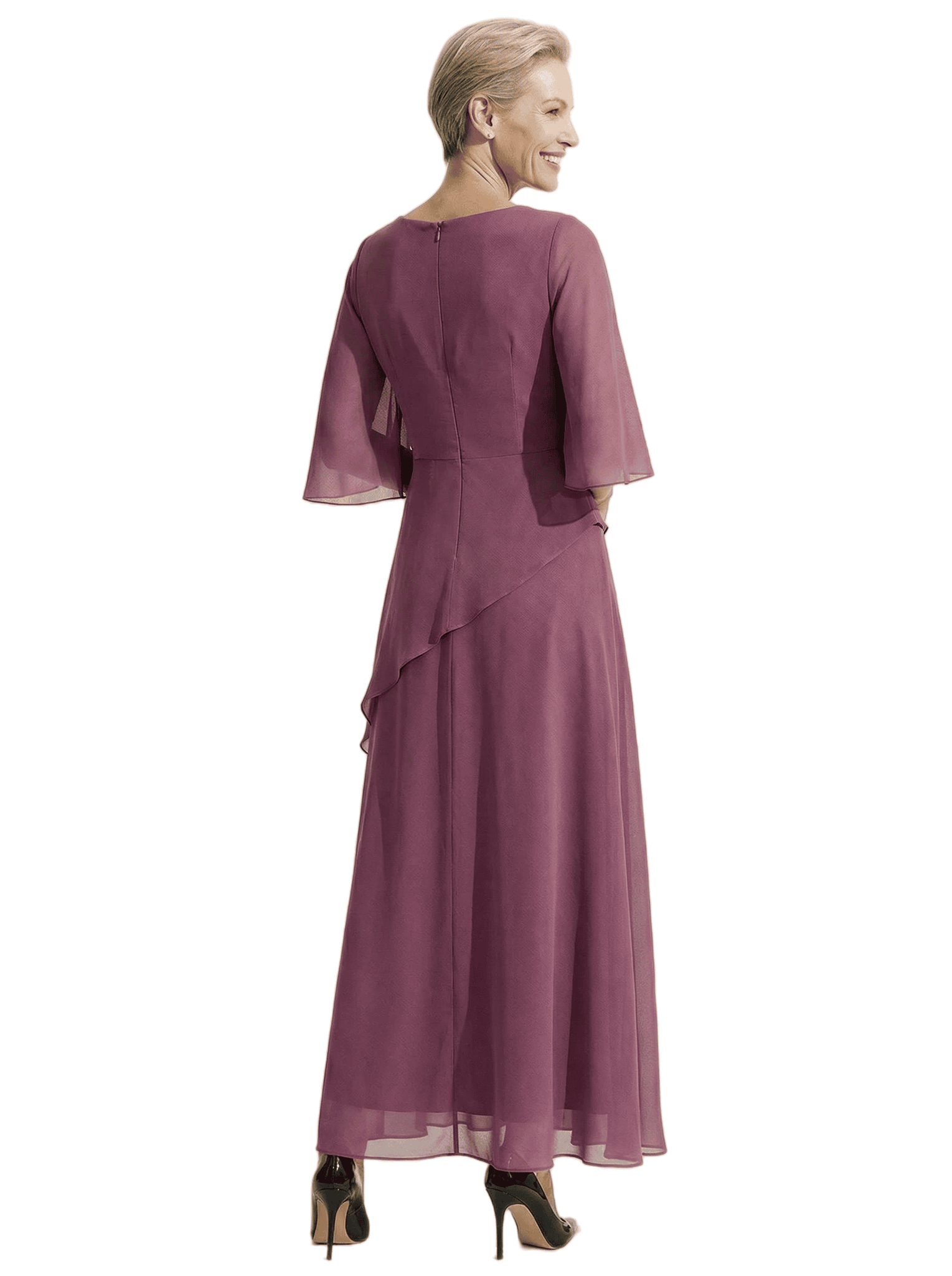 Beautiful Chiffon Beaded Jewel Mother Of The Groom Gown With Half Cape Sleeves