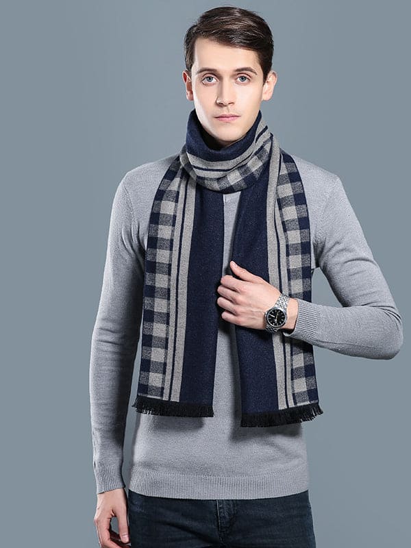 New autumn and winter men's casual scarf simple plaid solid color warm neck scarf