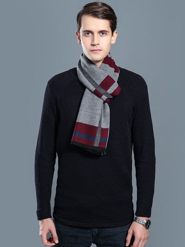 New autumn and winter men's casual scarf simple plaid solid colour warm neck scarf