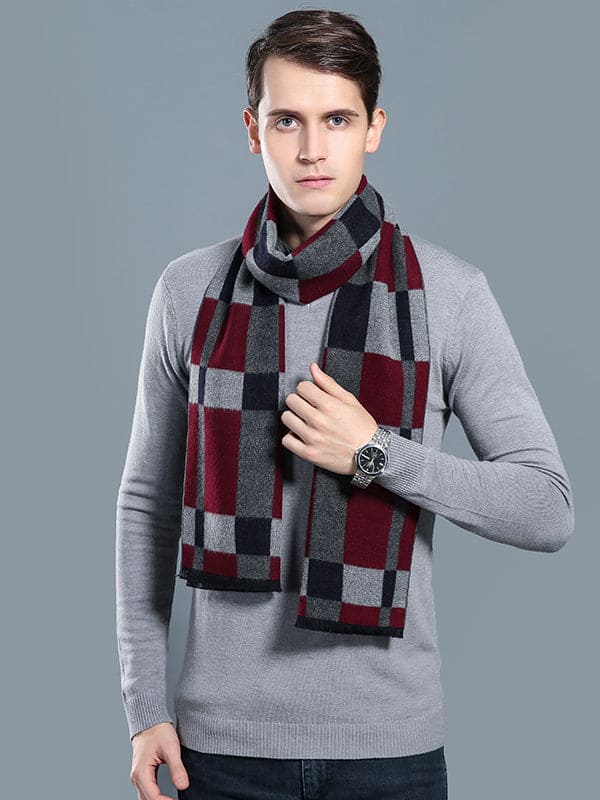 New autumn and winter men's casual scarf simple plaid solid colour warm neck scarf