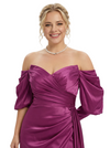 Elegant Off The Shoulder Long Sleeves Satin Mother Of The Bride Gown With Side Slit