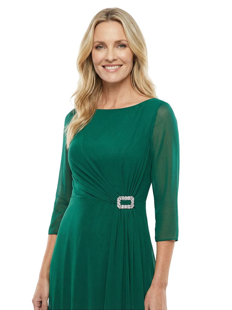 Modern Jewel 3/4 Sleeves Chiffon Mother Of The Bride Dress With Unique Side Pleats