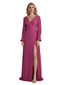 Elegant Chiffon V-Neck Long Sleeves A-Line Side Slit Long Mother of The Bride Dresses