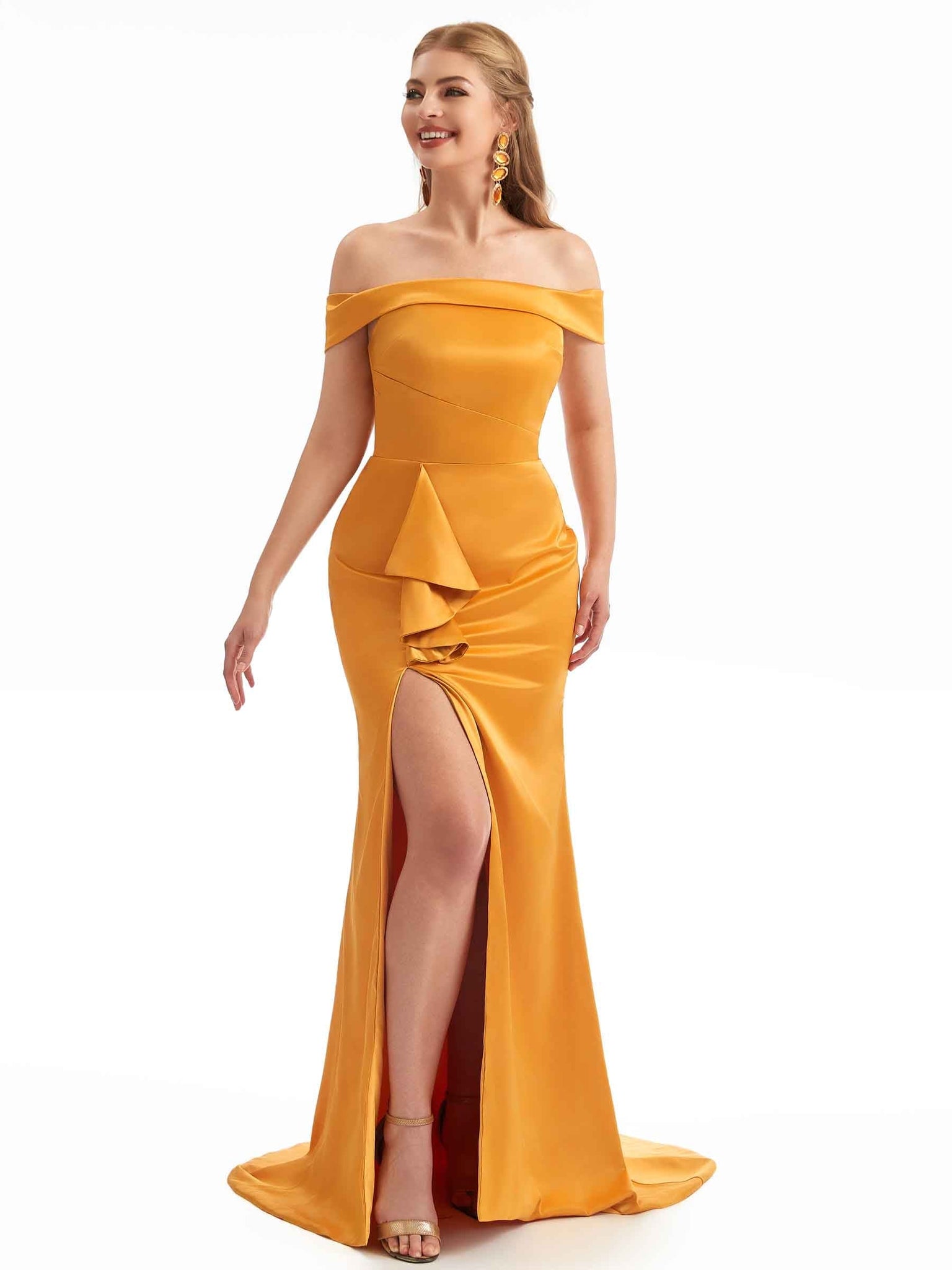 Sexy Off The Shoulder Side Split Mermaid Silky Satin Bridesmaid Dresses UK Online