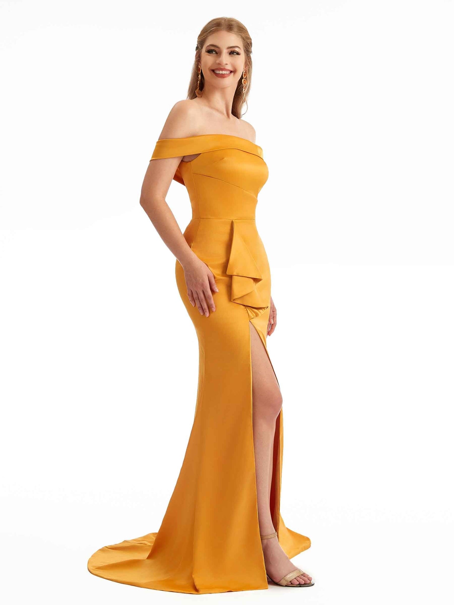 Sexy Off The Shoulder Side Split Mermaid Silky Satin Bridesmaid Dresses UK Online