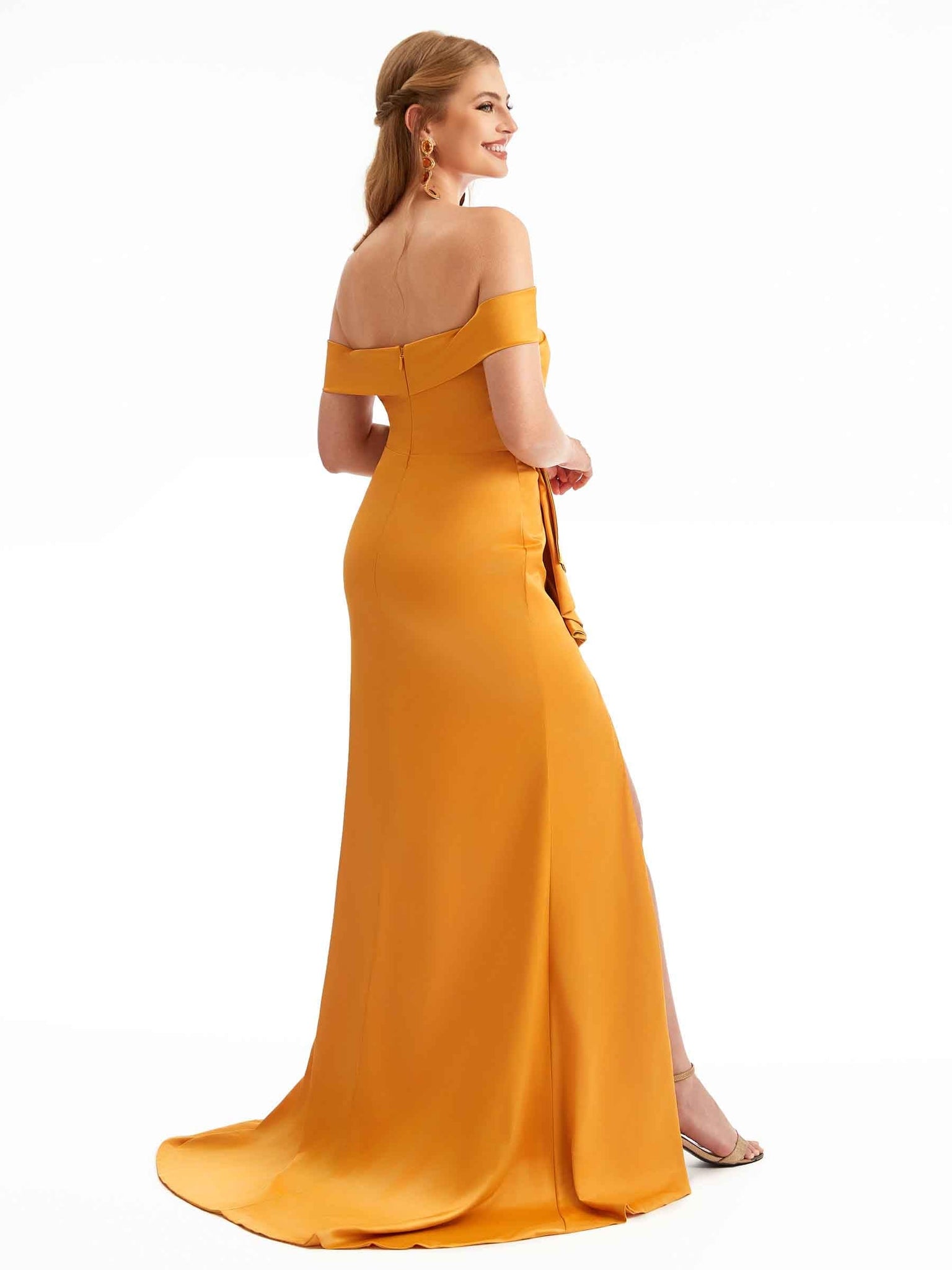 Sexy Off The Shoulder Side Split Mermaid Silky Satin Bridesmaid Dresses UK Online