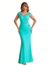 Elegant Mermaid Chiffon Cap Sleeves V-Neck Lace Mother of the Brides Dresses Online UK