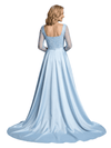 Mother of The Bride Dress Overskirt Square Long Sleeve Beaded Floor-Length Satin Prom Gown